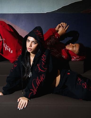 Aelfric Eden Boxy Embroidery Sweat Set for Women Men Oversized 2 Piece Lounge Matching Set Zip Up Hoodie Casual Streetwear Black Medium - Thumbnail 2