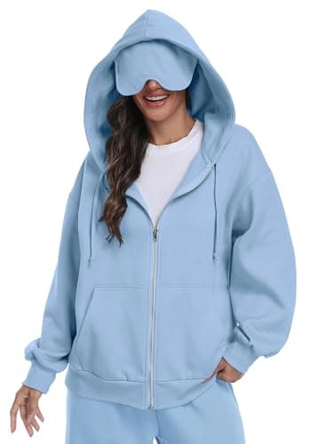 SeSe Code Unisex Zip Up Hoodie With Eye Mask Airplane Mode Travel Hoodies Oversized Sweatshirt Fleece Jacket Blue XL - Image 1