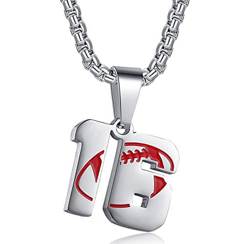 Rehoboth American Football Rugby Jersey Number 16 Cross Pendant Necklace for Women Men 24 (22+2) Inch Adjustable Stainless Steel Chain - Image 1