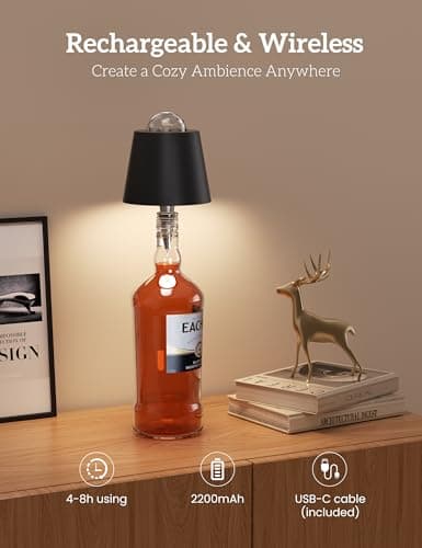 Joyzy Table Lamp with Projector Lighting, Wireless Wine Bottle Lamps Rechargeable Wine Bottle Lights Water Wave Ripple Projection Liquor Bottle Room Decoration Light Ambient for Bar Restaurants - Thumbnail 5