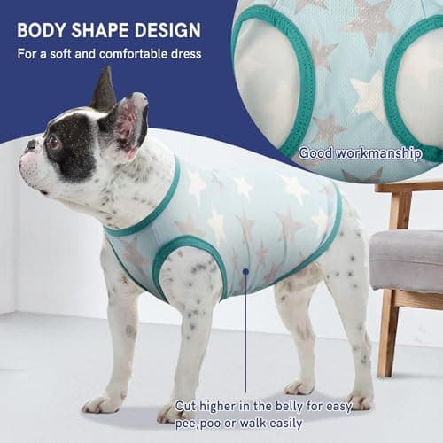 Sychien Dog Shirts Quick Dry Summer Cooling Star Printing Dogs T-Shirt,Deep Green+Light Blue M - Thumbnail 4