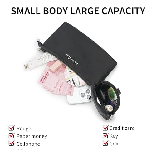 ACUARIO Crossbody Bags for Women - Nylon Purse Trendy Mul-pockets Waterproof Shoulder Bag with Wide Strap (Black) - Thumbnail 5
