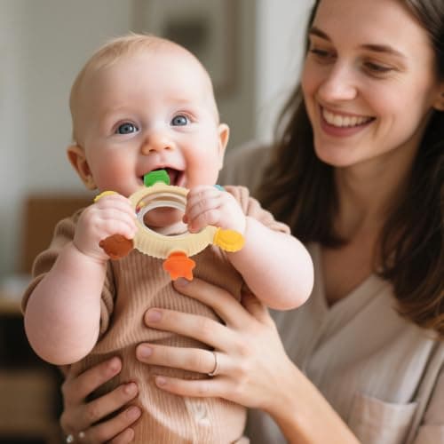 Baby Teething Rings Toys for 0-6 6-12 Months Animal Rattle Teether Sensory Toys for Babies 0-24Months Silicone Teether Relief Chew Soothing Sore Gums for Newborn Infant Essentials BPA Free (Animal) - Thumbnail 5
