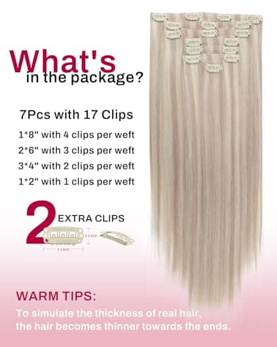 Moresoo Seamless Clip in Hair Extensions Real Human Hair Blonde Highlight Remy PU Weft Human Hair Clip in Extensions for Women Cool Ash Brown with Bleach Blonde with A Hint of Pink 7pcs 120g 20Inch - Thumbnail 3