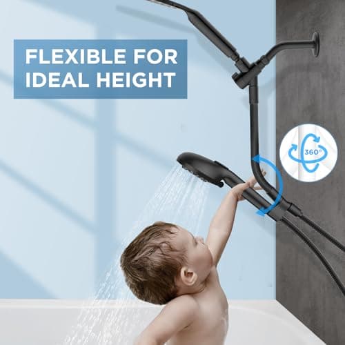 MakeFit Dual Handheld Shower Head Combo, 2-in-1 Rain Shower Heads System 8 Inch Rainfall Shower Head and 10 Modes High Pressure Hand Held Showerhead with Built-in Power Wash - Thumbnail 3