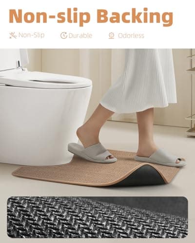 PADOOR Braided Toilet Rugs U Shaped, Non Slip Toilet Mats for Bathroom Floor Machine Washable Super Absorbent Contour Bath Rugs for Toilet Mat Quick Dry U Shaped Toilet Rug, 20''x24'' Beige - Thumbnail 5