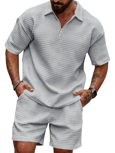 JEMLDL Men's Short Sets 2 Piece Polo Shirt Summer Outfits Casual Fashion Loungewear Short Sleeve Travel Golf Tracksuits Gray Small - Image 1