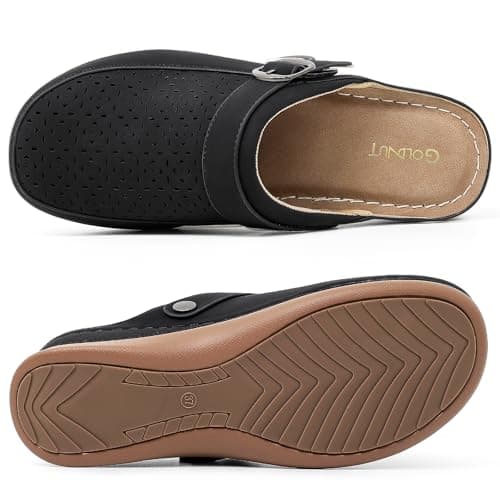 Goldnut Women's Black Closed Toe Clogs Mules Cut Out Comfortable Mules Buckle Lined Slip On Clogs Sandals for Woman Arch Support Size 6.5 - Thumbnail 5