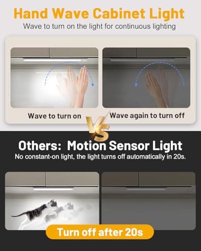Pak 16 Inch Under Cabinet Lights, Hand Wave Sensor 83 LED Indoor Cabinet Lighting, USB Rechargeable Wireless Closet Light, Stepless Dimming Under Counter Light for Kitchen, Shelves, Bedroom, 2 Pack - Thumbnail 3