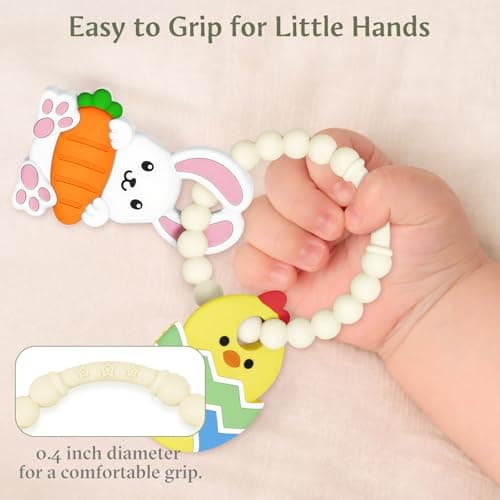 Easter Baby Teething Ring Toys – Bunny & Chick Easter Egg Teethers for Newborns, Infants & Toddlers – Sensory Chew Bracelet for Teething Relief – Perfect Baby’s First Easter Basket Stuffers - Thumbnail 4
