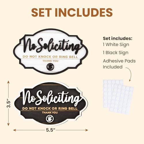 Woodamore Funny No Soliciting Sign For House Door - 2 Pack Small No Soliciting Sign For Front Door Hanging, Wooden No Solicitors Signs For Office Home Decor, Please Do Not Knock Or Ring Doorbell Signs - Thumbnail 2