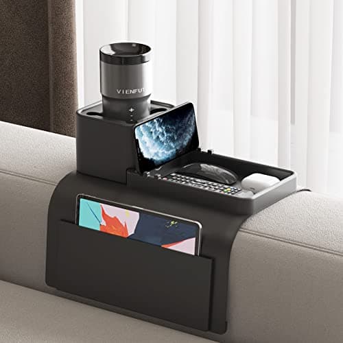 Silicone Couch Cup Holder, VIENFUT Anti-Spill Anti-Slip Sofa Armrest Tray BPA-Free, Dirt-Resistant Silicone Couch Arm Tray for Remote, Snacks, Cellphone and iPad, Gift for Family, Friend (Black) - Image 1