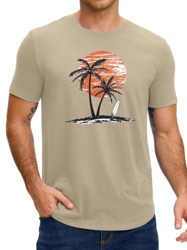 Comdecevis Mens Graphic T-Shirts Cotton Crew Neck Printed Tees Casual for Hawaiian Summer Beach Khaki L - Thumbnail 2