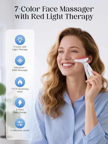 GIHWRRI Red Light Therapy for Face and Neck, 7-Color Face Massager Tool for Anti-Aging & Wrinkle Reduction, Rechargeable LED Phototherapy Device with Heat & Vibration, At-Home Skincare Gift for Women - Thumbnail 2