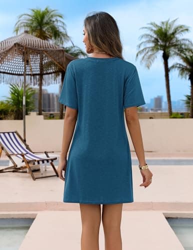 AI'MAGE Bathing Suit Coverup Short Sleeve Swimsuit Cover Ups Casual Bikini Swimwear Beach Cover Up Dress Blue - Thumbnail 4