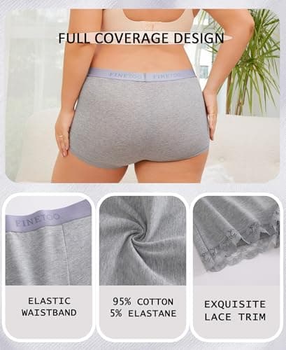 FINETOO Womens Underwear Cotton Boy Shorts High Waisted Boxer Briefs Sexy Girls Butt Lifting Lace Panties Lady-L - Thumbnail 4