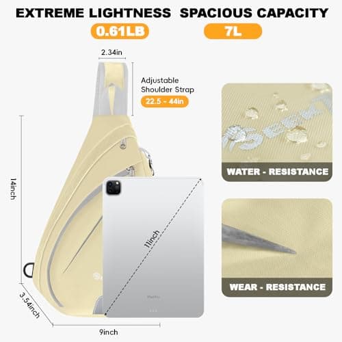 Seektop Anti Theft Crossbody Bag for Women RFID Blocking Waterproof Sling Backpack Lightweight 400D Nylon Small Chest Pack Shoulder Bag for Travel Hiking Commuting Men Beige - Thumbnail 2