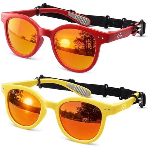 EYEBUDDY Kids Toddler Sunglasses Age 2-4/3-5 Boys Girls Polarized UV Protection Sun Glasses for Age 2-8 (Age 2-8/2-Pack, A7-Kids Sunglasses-Dazzling Red & Yellow) - Image 1
