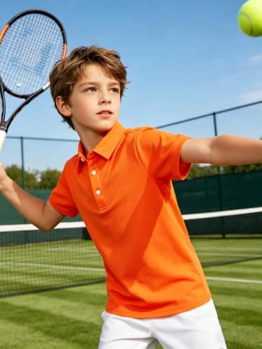 Cozople Boys Polo Shirts Moisture Wicking Quick Dry Golf Shirt Short Sleeve Athletic Casual School Uniform for Kids,Neon Orange,Size 13-14 - Thumbnail 4