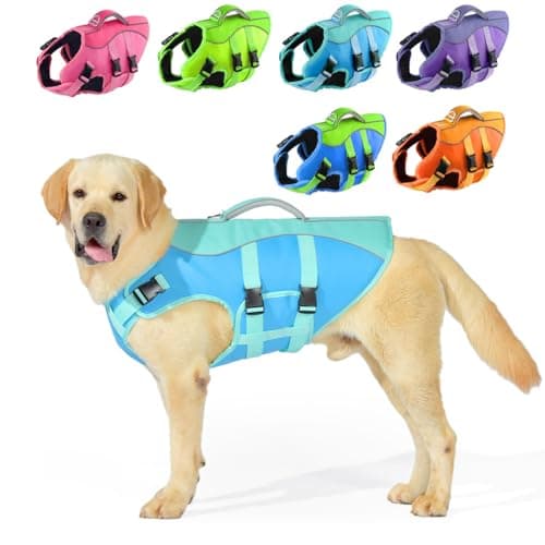 PETDSH Dog Life Jacket Large, High Flotation Dog Life Vest for Swimming Boating, Reflective Puppy Lifejacket with Superior Buoyancy and Rescue Handle, Adjustable Safety Dogs Floating Vests