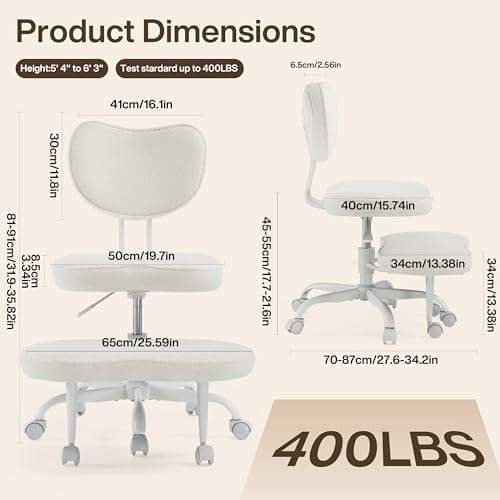Fizzin Cross Legged Office Chair, Criss Cross Chair with Wheels Height Adjustable Seat for ADHD 360° Swivel Meditation Chair Chic Home Office Furniture (White-New) - Thumbnail 2