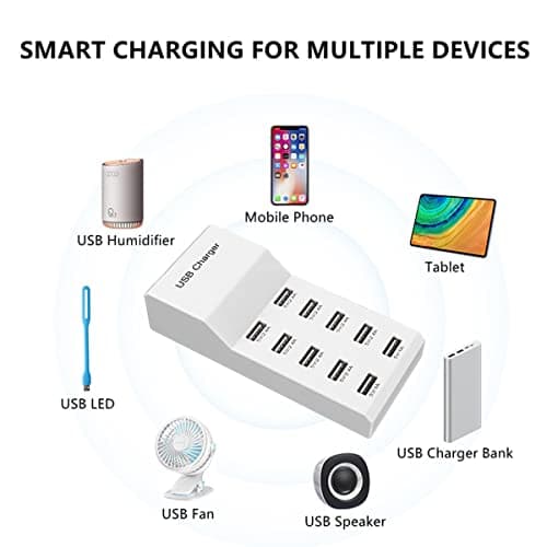 USB Wall Charger USB Charging Station for Multiple Devices Smart Charging Power Hub for Multiple Devices 10 Port Desktop Charger Charging Station Secure Block Compact for iPhone iPad Phone - Thumbnail 5