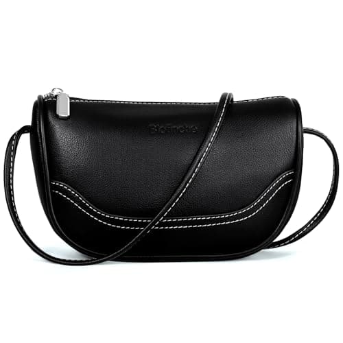 Genuine Leather Mini Crescent Bag for Women, Small Crossbody Purse for Evening Out and Shopping, Minimalist Hobo Shoulder Bag in Black, Lightweight and Compact - Image 1