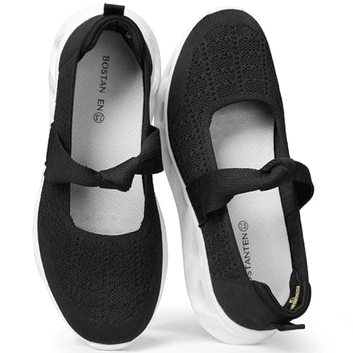 BOSTANTEN Comfortable Mary Jane Sneakers for Women - Lightweight & Breathable, Slip On Casual Shoes 2026, Wide Toe Box, Cushioned Sole for All-Day Walking/Work Black - Image 1