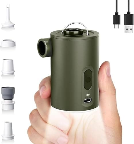 Portable Air Pump for Inflatables, Ultra-Mini Air Mattress Pump 4X with Camping Light & 5 Nozzles, 1600mAh USB Rechargeable, Quick Inflate Deflate for Pool Floats, Swim Rings, Vacuum - Image 1