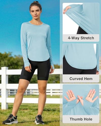 Womens Sun Shirts UPF 50+ Long Sleeve Sun Protection Clothing Moisture Wicking Dry Fit Golf Casual Athletic Running Beach Hiking Outdoor Tops Light Blue S - Thumbnail 6