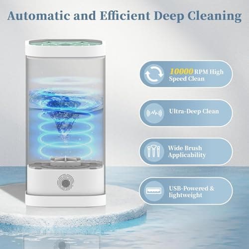 Electric Makeup Brush Cleaner Machine, 7000 RPM Deep Clean for All Make up Brush Types, Automatic Beauty Tool for Home & Travel, Ideal Gift for Women Wife Girlfriends (Transparent) - Thumbnail 2