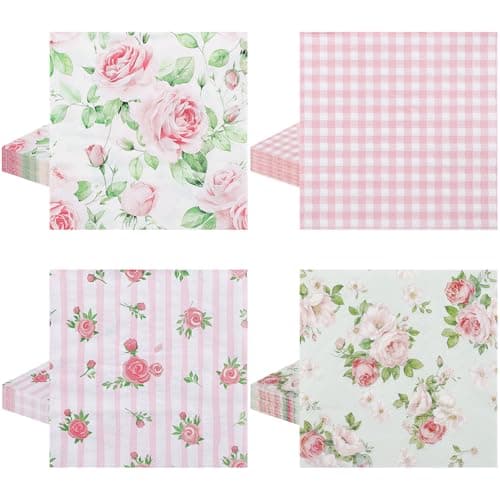 80 Pcs Pink Floral Napkins, 6.5 In Vintage Flower Napkins 2 Ply Spring Napkin Decorative Napkin for Decoupage, Tea Party Decoration, Wedding, Bridal & Baby Shower