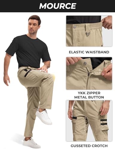 MOURCE Quick Dry Tactical Pants for Men Water Resistant BDU Cargo Pants with 7 Large Pockets Breathable Ripstop Khaki S 30" - Thumbnail 5