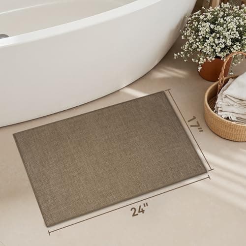 MontVoo Bath Mat Rug-Ultra Thin Non Slip Bath Mats for Bathroom Mat Quick Dry, Rubber Backing Washable Bathroom Rugs Fit Under Door, Absorbent Bath Rugs for Floor,17"x24",Khaki - Thumbnail 2
