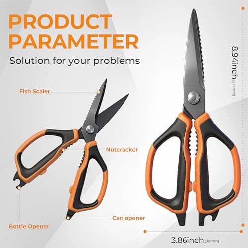 ANSHEE 2 Pack All Purpose Kitchen Scissors, Sharp Stainless Steel Food Shears, Built-in Bottle Opener, Comfort Grip Handle, Dishwasher Safe, Ideal Kitchen Gifts for Home Cooks - Thumbnail 2