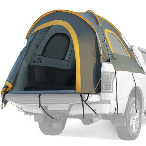 JOYTUTUS Pickup Truck Tent 2.0, Waterproof PU2000mm Double Layer for 2 Person, Portable Truck Bed Tent with Rainfly, 5.5'-5.8' Camping Preferred - Orange