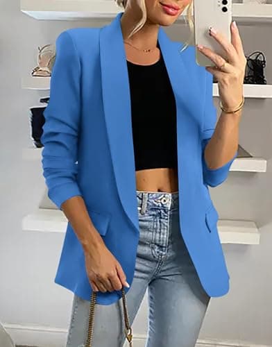 KIRUNDO Womens Blazer 2026 Spring Fall Bussiness Casual Long Sleeve Open Front Work Office Dressy Suit Jackets with Pockets(Blue, XX-Large) - Thumbnail 3
