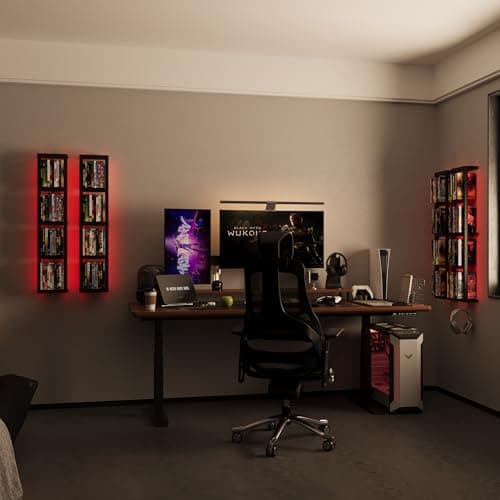 Kikihouse Wall-Mounted CD Storage Shelf with DIY LED Strip, Floating Media Storage Rack with Hooks, Cube Organizer for Video Games Set of 4 - Thumbnail 6
