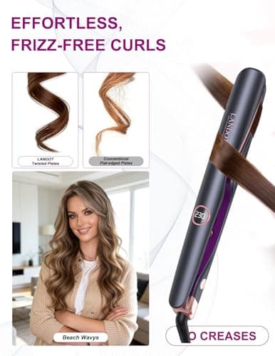 LANDOT 2-in-1 Hair Straightener Curling Iron - Twist Floating Plates for Curl & Straight, Anti-Frizz & Tangle-Free, Dual Voltage Adjustable Temp 250-450°F for All Hair Types - Thumbnail 5