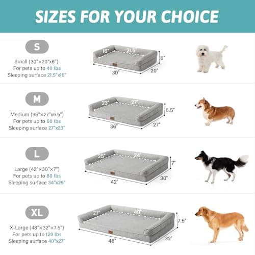 COZY KISS Cooling Dog Bed, Orthopedic Foam Dog Bed with Sides, Removable Cover & Waterproof Lining and Nonskid Bottom, Comfortable Pet Beds for Extra Large Dogs, Grey (48" L x 32" W x 7.5" Th) - Thumbnail 3