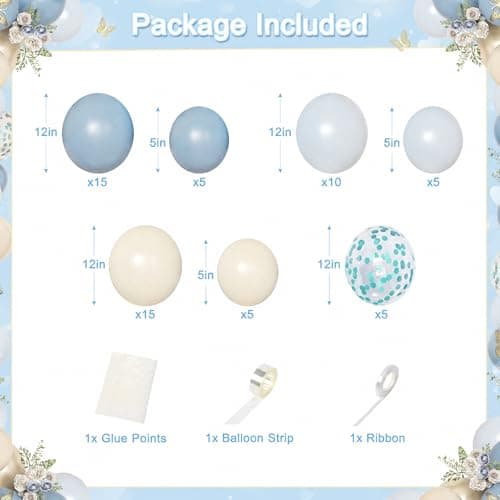 Blue Birthday Decorations, Dusty blue Sand White Confetti Foil Balloons Happy Birthday Banner Gold Butterfly Fringe Curtains, Light Blue Birthday Decorations for Boys Girls Women Men - Thumbnail 2