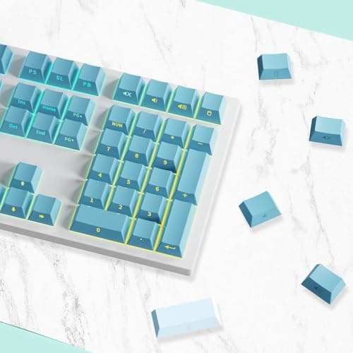 Gradient Blue Side-Print Shine-Through PBT Keycaps, 121 Keys Cherry Profile, Smooth Left-to-Right Gradient, Dual-Tone Spacebar with Light Strip, for MX Switches, for Keyboards with LED Facing South - Thumbnail 4
