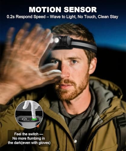 Spriak Rechargeable Headlamp 3PCS, High Lumens Bright Head Lamp Led with Motion Sensor, 4 Modes, Magnet, Detachable Flashlight & Headband for Adult,Running,Outdoor,Emergency,Hard Hat Light - Thumbnail 4