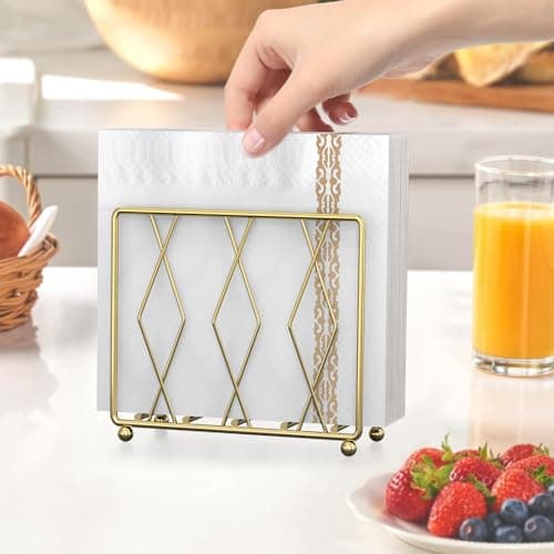 LWSFF Gold Napkin Holder for Table, Modern Metal Upright Paper Napkin Holder for Kitchen Countertop, Small Standing Cocktail Napkin Holder for Dining Table, Coffee Bar, RV and Party Decor（Small, Gold) - Thumbnail 6