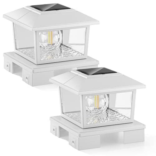 VOLISUN Solar Post Cap Lights Metal - White Solar Fence - Post Lamps, Adjustable Base (3.5x3.5 to 6x6 Vinyl Posts),Edison Buld, Warm/Cool Light for Yard Fence Deck(2Pack) - Image 1