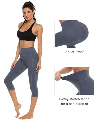 Stelle Womens High Waisted Legging Yoga Pants with Pockets for Workout(Grey Blue,M) - Thumbnail 6