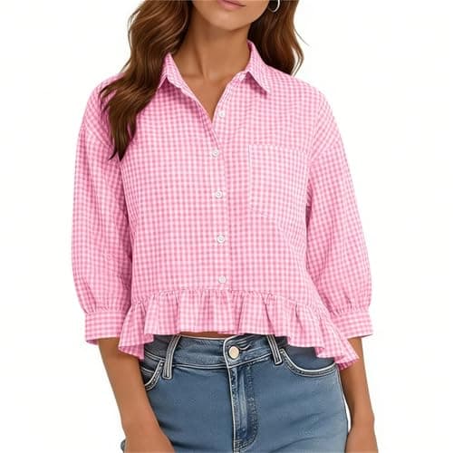 Puff Sleeve Tops for Women Dressy Casual Summer Pink XX-Large - Thumbnail 2