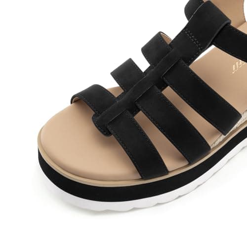 Athlefit Espadrille Low Wedge Sandals for Women Comfortable Casual Open Toe Platform Sandals for Summer Beach Vacation Black, Size 5.5, SAPS2612W - Thumbnail 4