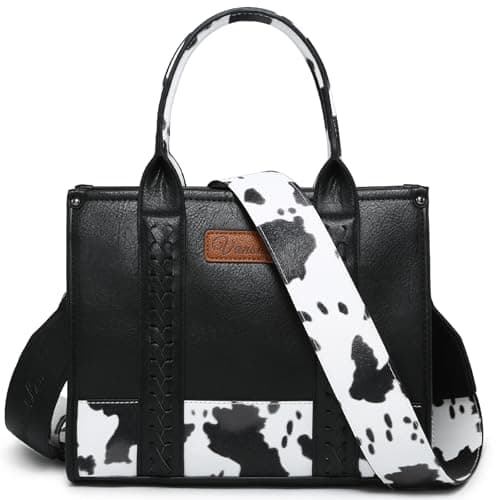 VANSARTO Cow Print Tote Bag for Women Western Top Handle Handbags Satchel Bag Shoulder Purse with Guitar Strap - Thumbnail 3