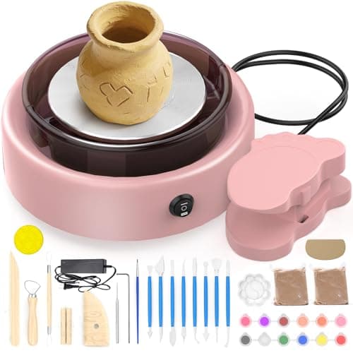 Skirfy Mini Pottery Wheel for Beginners Adults with Foot Pedal9.5" Ceramic Machine for Kids Art Craft Glow in Dark Kits 2.2LB Air-Dry Clay,Carving Tools Adjustable Speed,DIY Projects Birthday Gift - Image 1